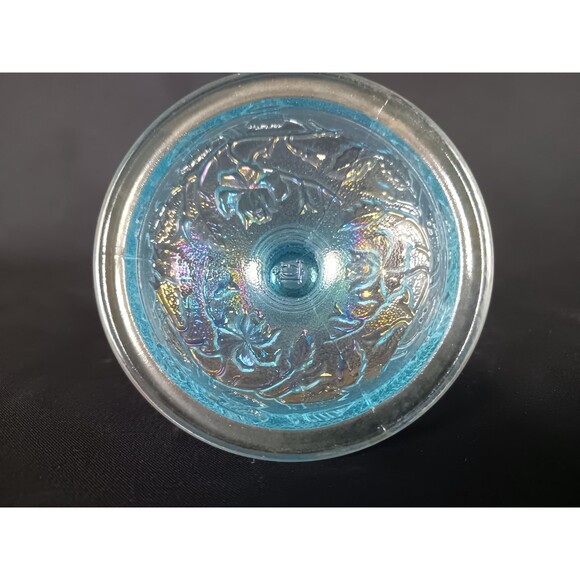 Imperial Glass Candlestick Holder Small Blue Iridescent Carnival Glass Lenox - Picture 7 of 8